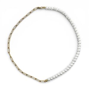 Collar de perlas 6mm con cadena eslabon 5mm