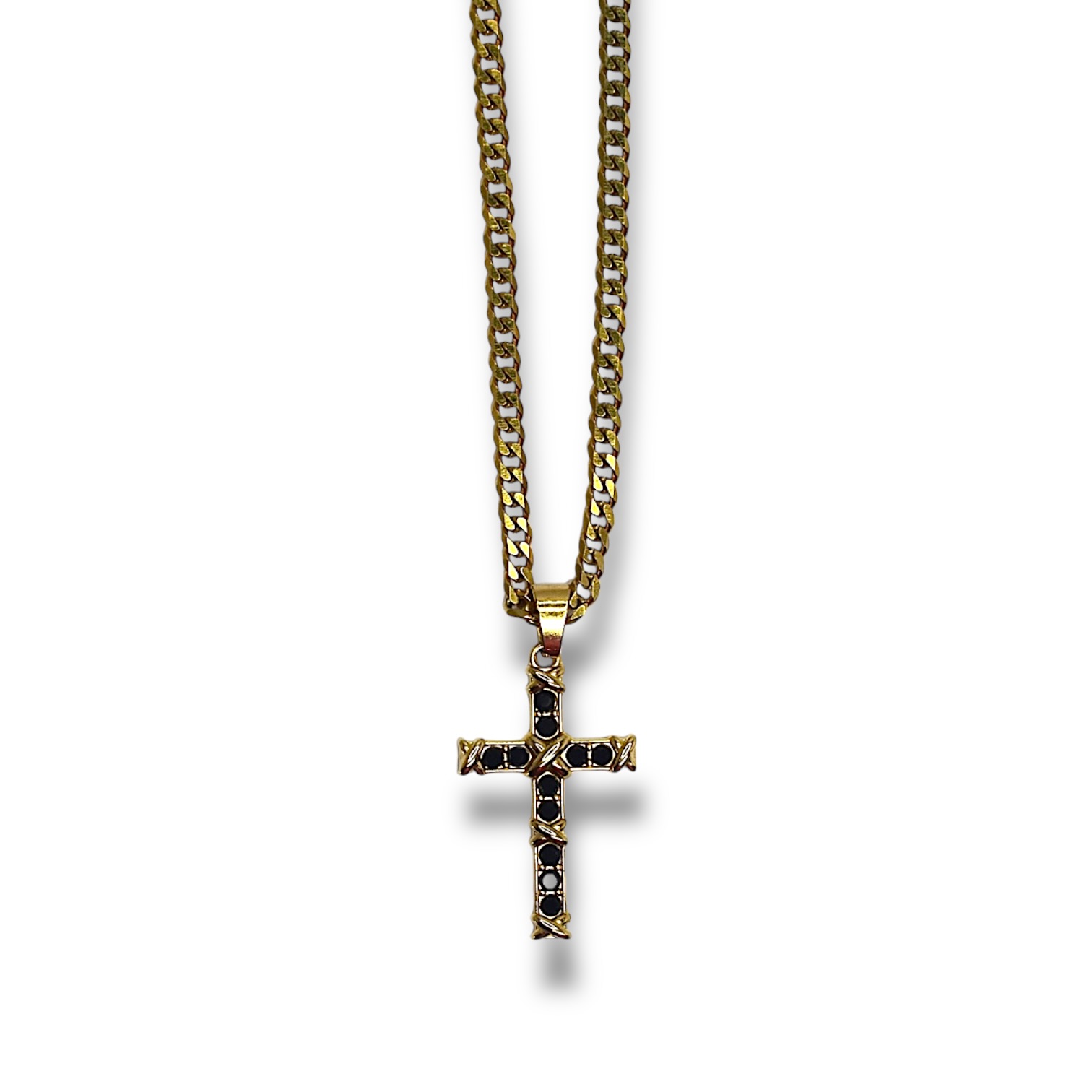 Cadena cubana 3mm con dije cruz zircon negro