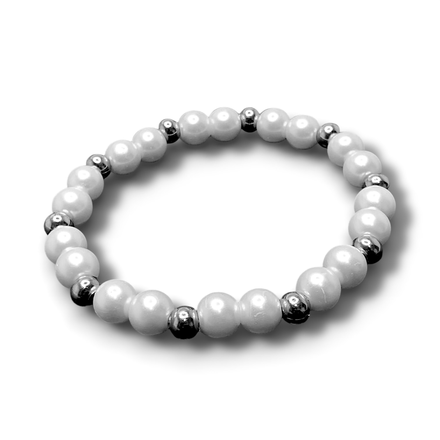 Pulsera de perlas con separadores plateados Hefesto