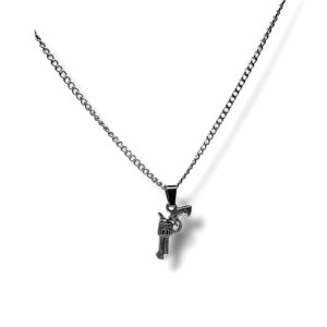 Cadena cubana curb plateada 3mm dije revolver