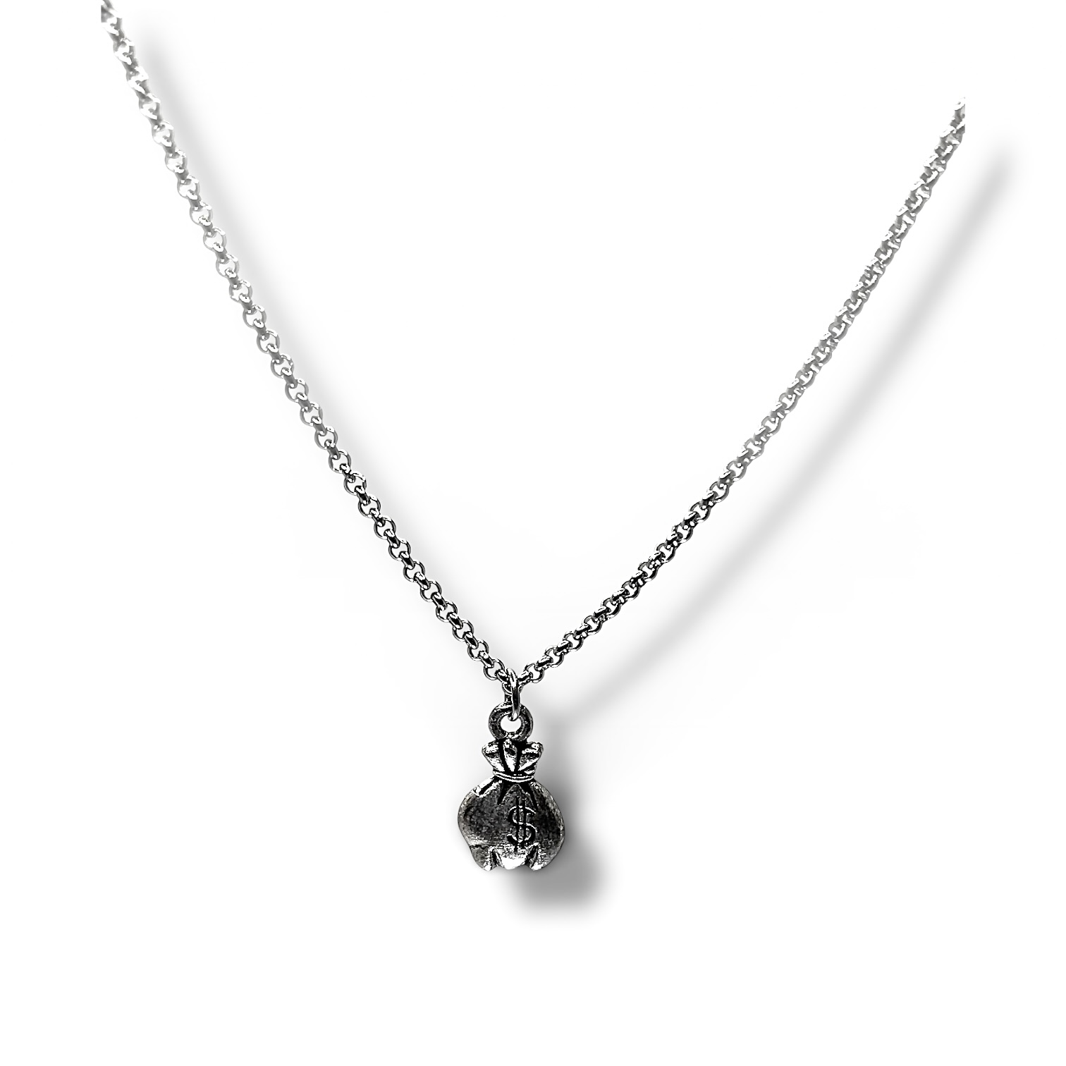 Cadena rolo 2mm con dije bolsa de dinero