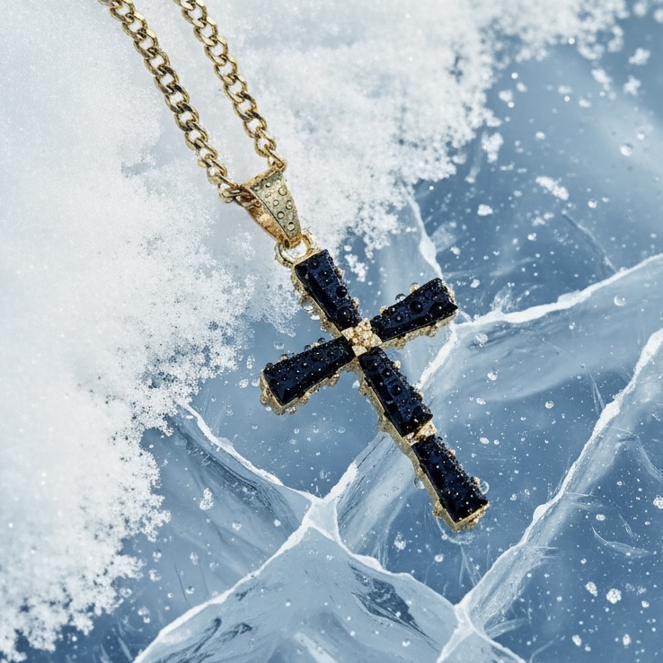 Cadena cubana de 2mm con dije cruz zircon negro - Imagen 5